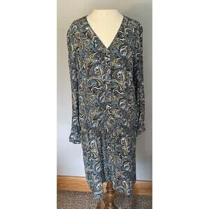 Garnet Hill Dress Size 8 Blue Paisley Dropped Waist Boho Teacher Lagenlook Offic